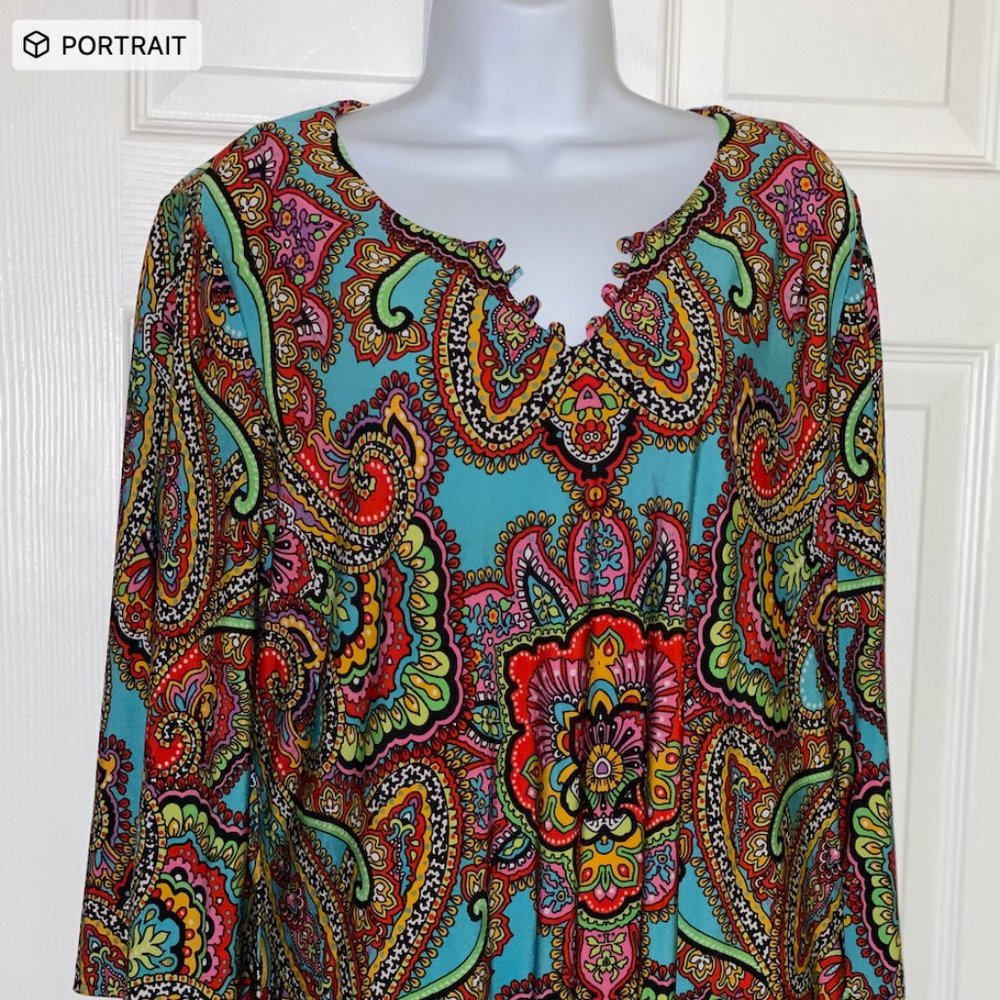 Chico's Multicolored three quarter sleeve V neck Print Top